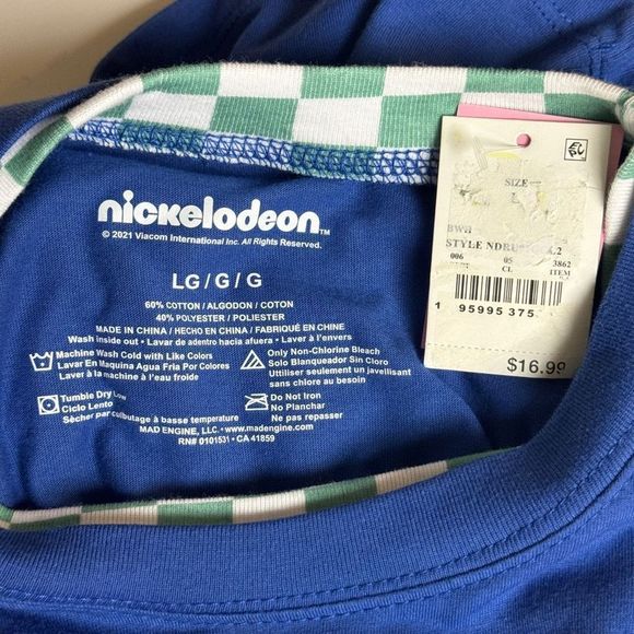 Nickelodeon Womens Reptar Graphic Blue Checkered Long Sleeve T-Shirt Size L NEW! - Picture 6 of 6